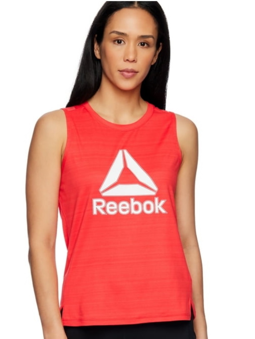 REEBOK Essence Graphic Tank with a prominent white logo & breathable fabric NWT